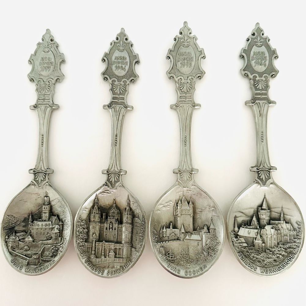 Set Of  4 Vintage Embossed German Spoons Anno Domini Collection 1993-1996.